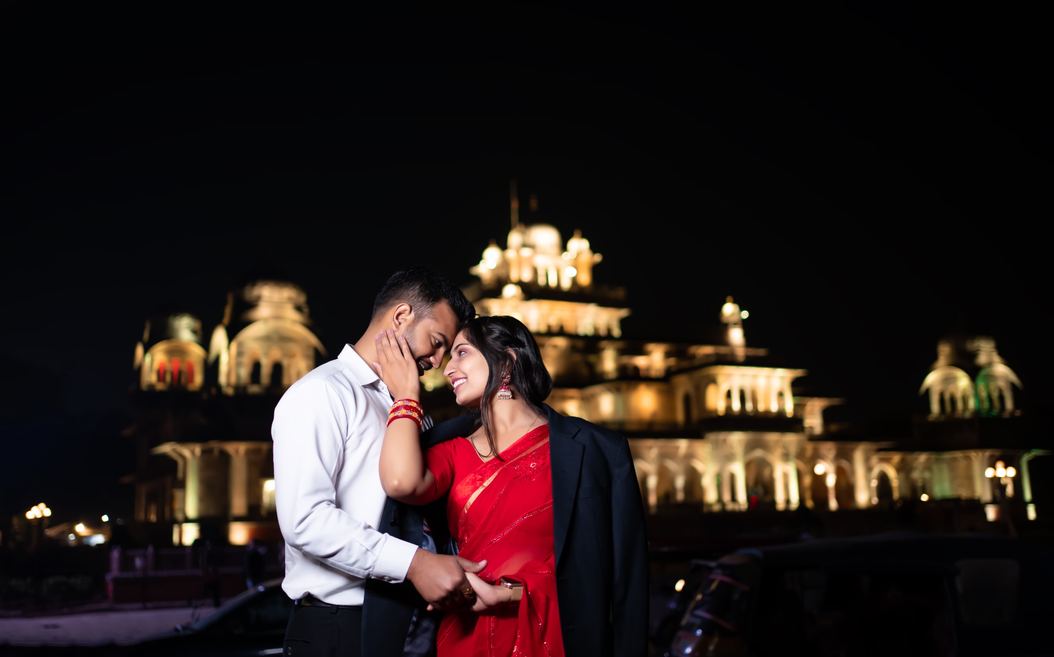 Pre-wedding portrait photographed at night